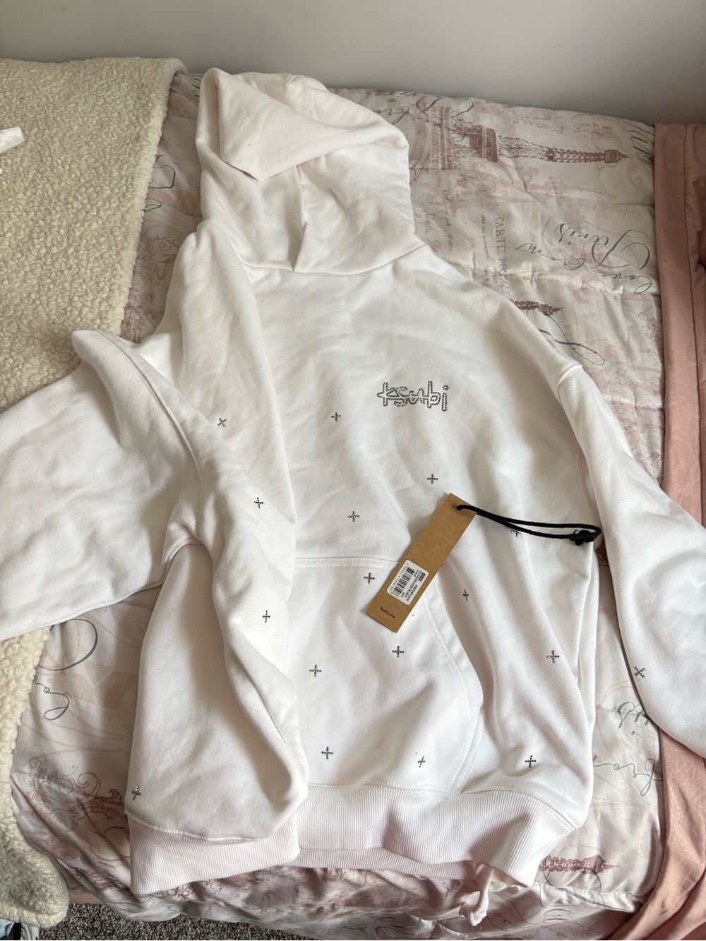 Men Ksubi White Hoodie with Small Cross Embroidery